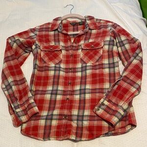 Eddie Bauer Red and White Plaid Button-Up Shirt